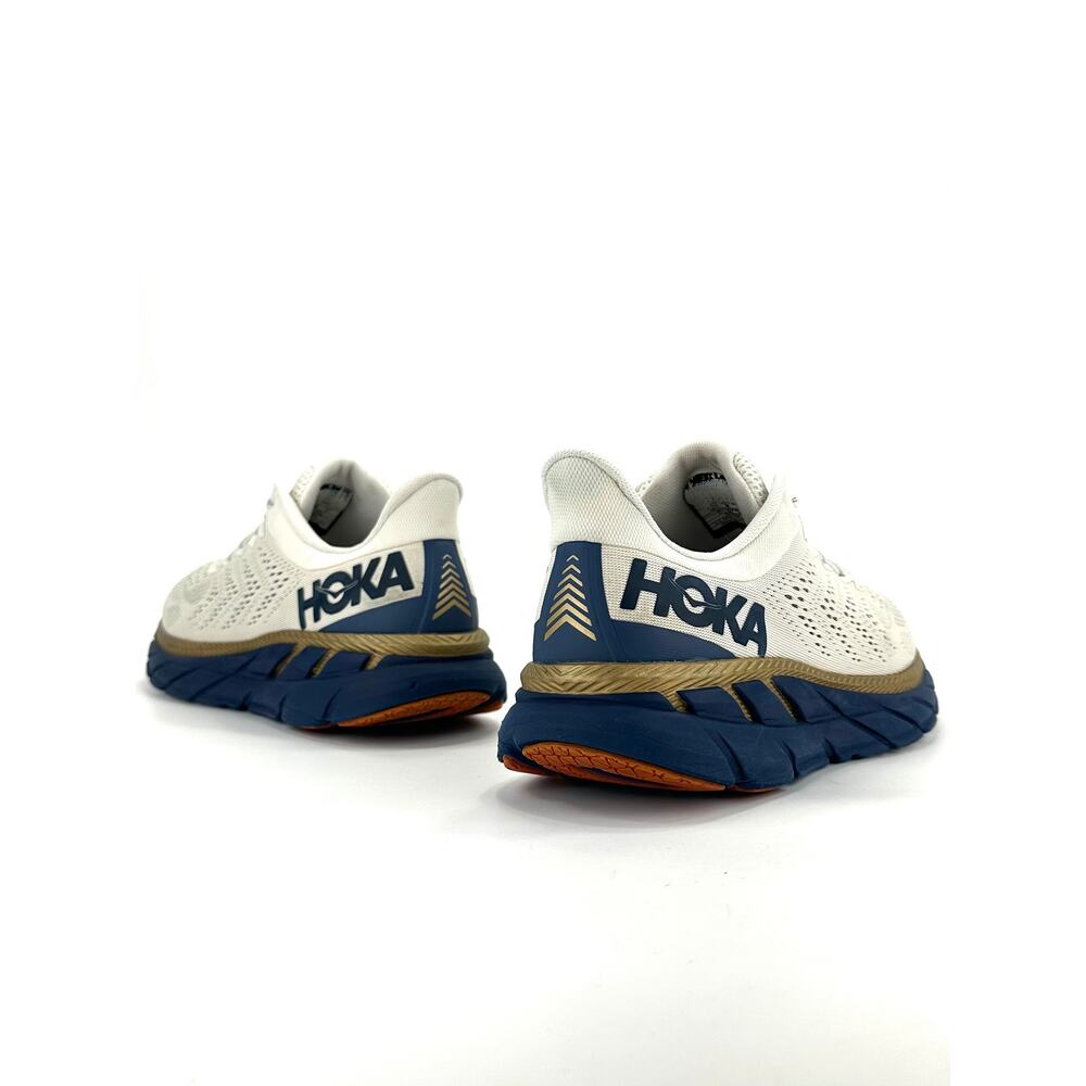 Hoka One One Clifton 7 Wn Running Shoe/Sneaker Size 12 Off-White Gold Navy Gym